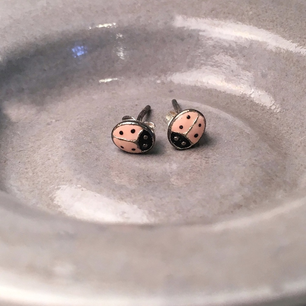 Cute Sterling Silver Ladybug Earrings